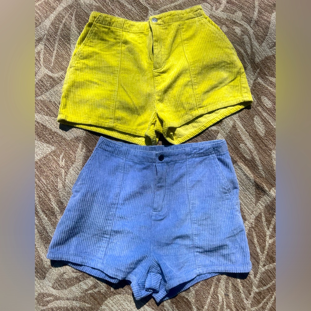 Baby blue & yellow corduroy shorts